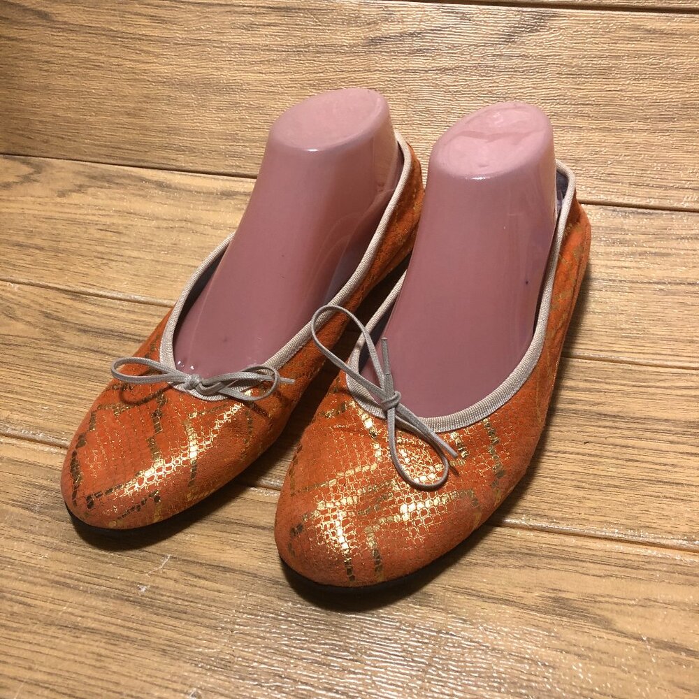 Thierry Rabotin orange leather ballet slip on with front bow, 9.5